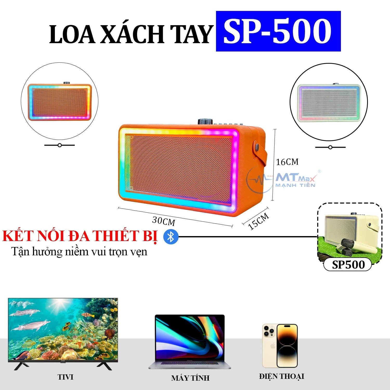 Loa Bluetooth SP 500 - Siêu Phẩm Loa Karaoke DSP Có Đèn RGB Nhiều Chế Độ, Âm Thanh Mạnh Mẽ, Uy Lực, Tặng Kèm Micro Karaoke Cao Cấp. hàng chính hãng