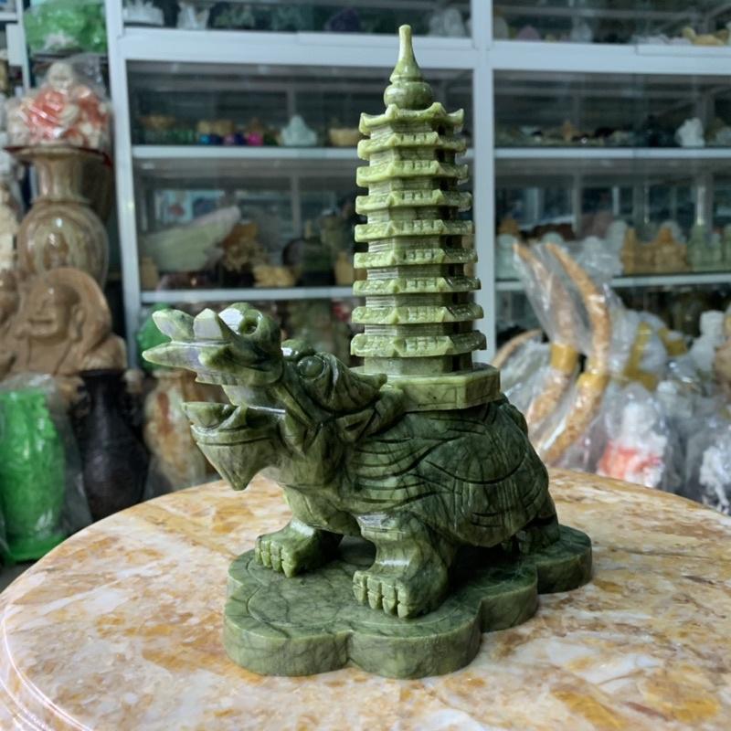 Cụ Long Quy Cõng Tháp Văn Xương Đá Ngọc Ấn Độ - cao 22cm