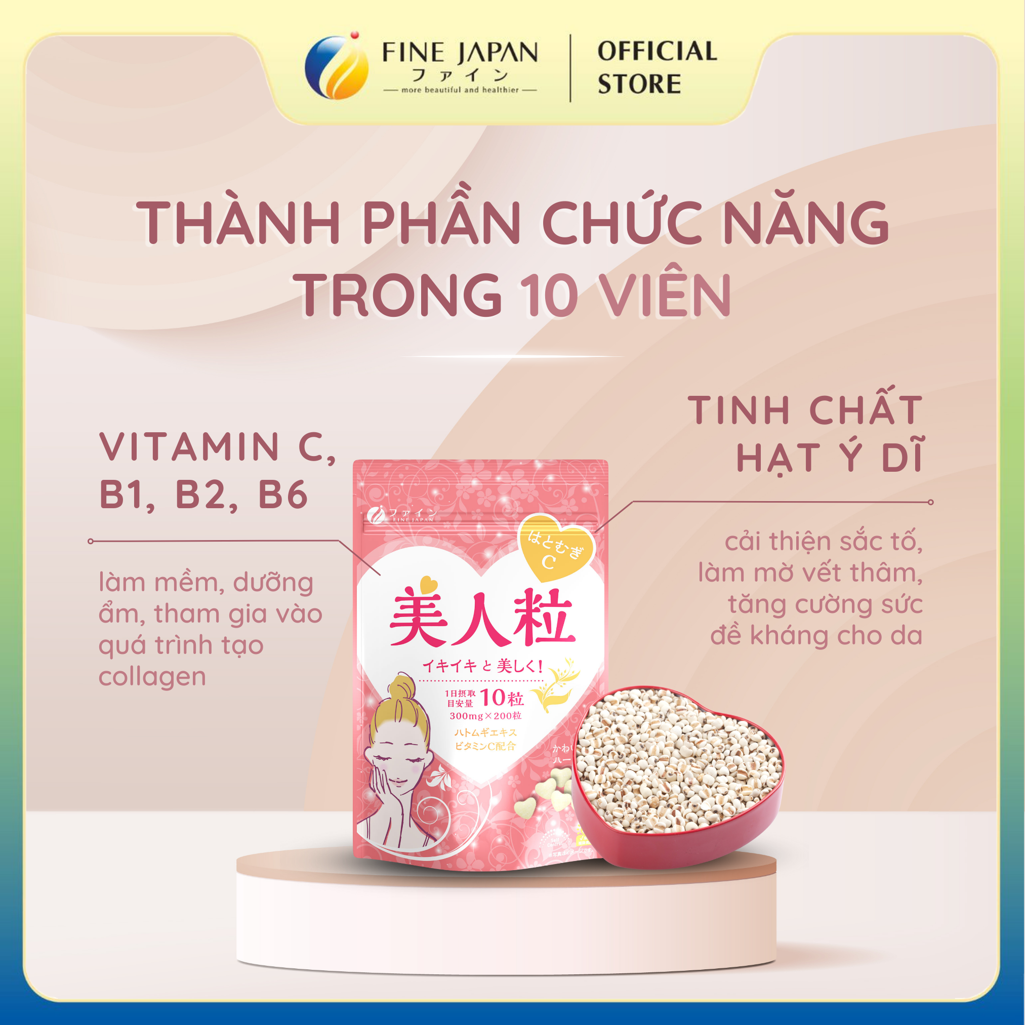 Viên Uống Mỹ Nhân Dưỡng Trắng Da Vitamin C & Tinh Chất Hạt Ý Dĩ Gói 200 Viên