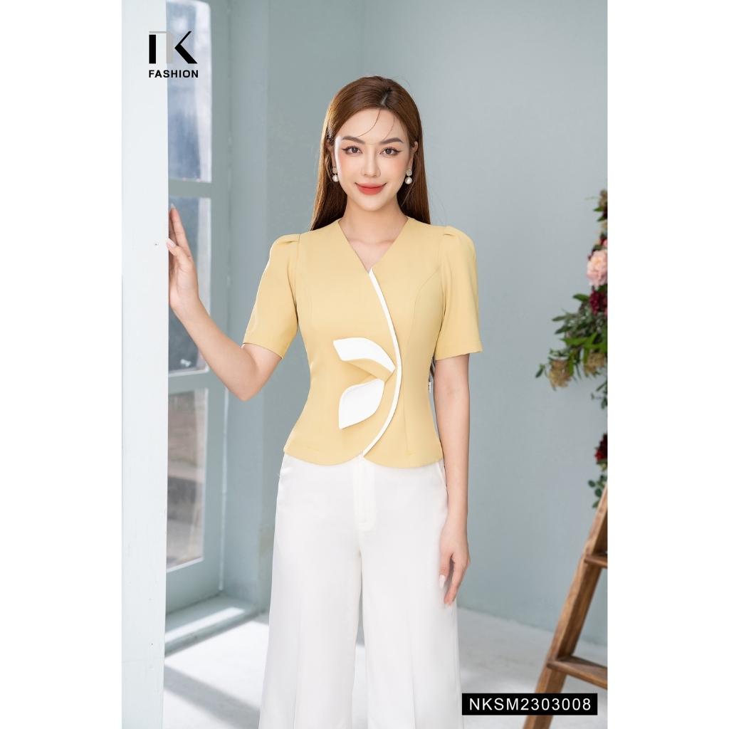 Áo Sơ Mi Nữ NK Fashion Thiết Kế Phối Nếp Hoa Gấp Kiểu Dáng Thanh Lịch Nhẹ Nhàng Chất Vải Nhập Hàn Cao Cấp NKSM2303008