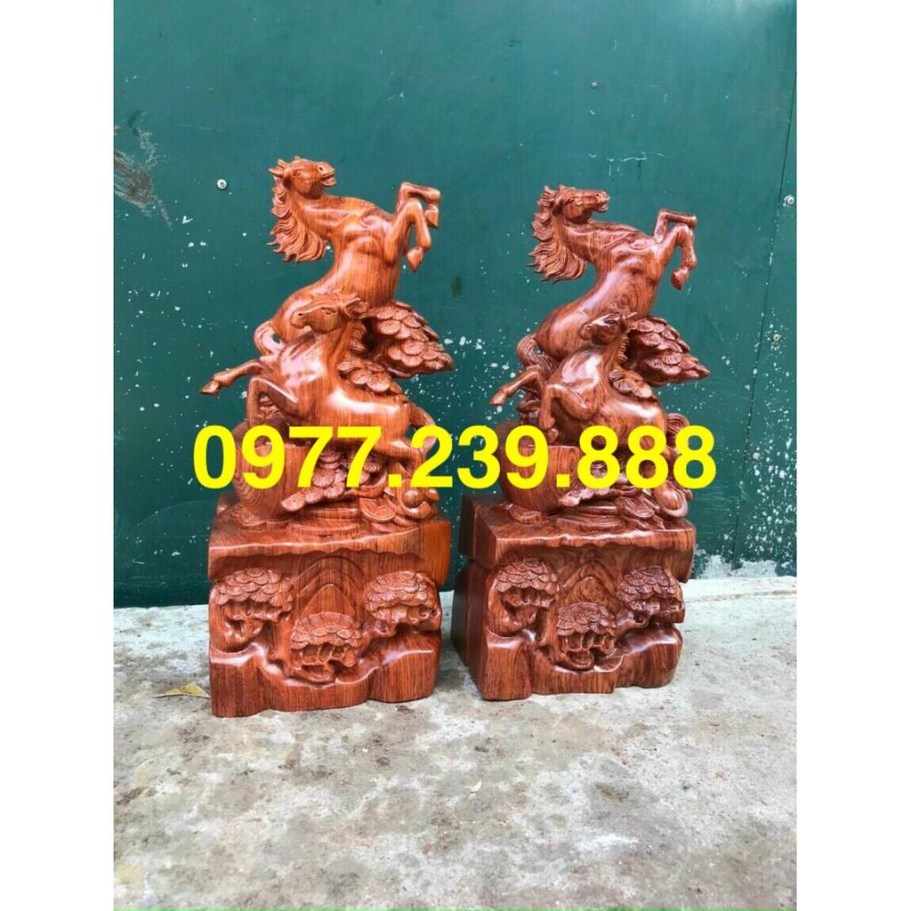 Tượng song mã bằng gỗ hương 50cm