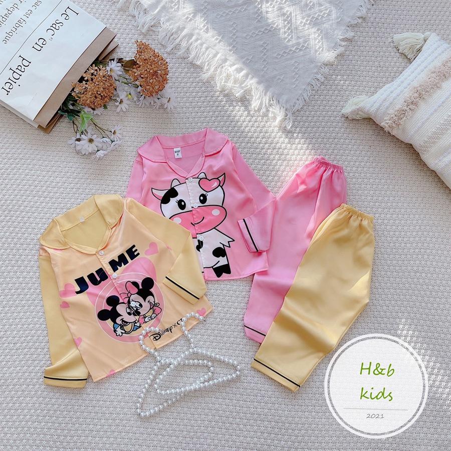 Bộ Mặc Nhà Lụa dài tay cao cấp - Pijama Lụa 3D Chất Mềm Mịn An Toàn Cho Da Bé