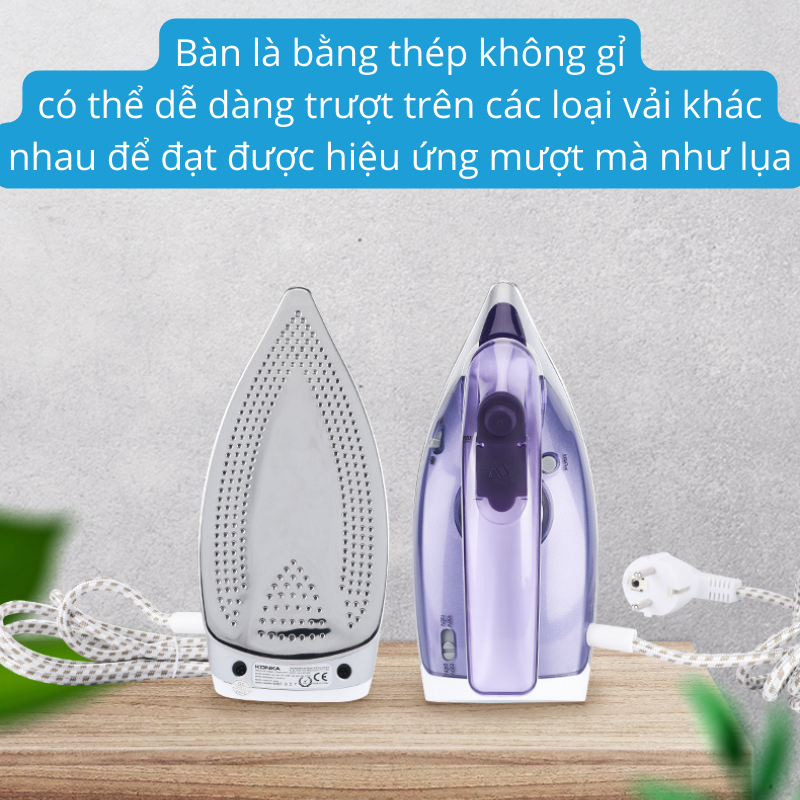 Bàn Ủi Hơi Nước Và Ủi Khô Đế Thép Không Gỉ Chống Dính 1100W KONKA KG-ES02 (WE)