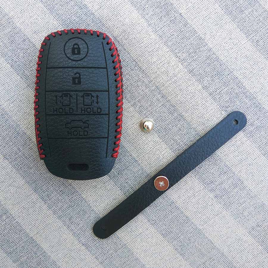 Bao da 5 nút dùng cho chìa smartkey xe hơi Kia Sedona (Đen)