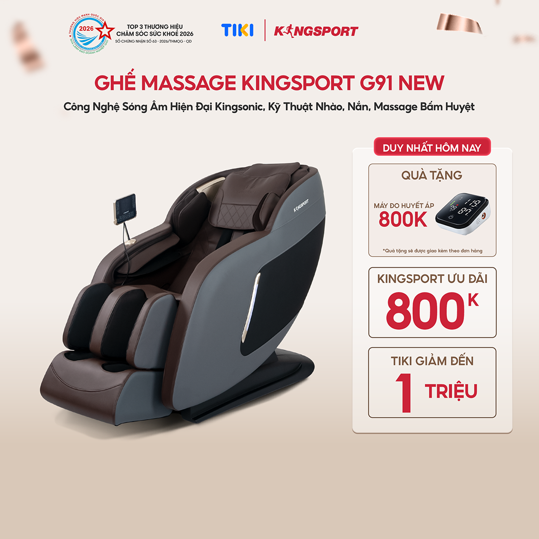 CHỈ GIAO MIỀN NAM Ghế massage KINGSPORT G91 cao cấp con lăn 3D với 15 bài tập, chế độ quét cơ thể thông minh, túi khí massage chân cao