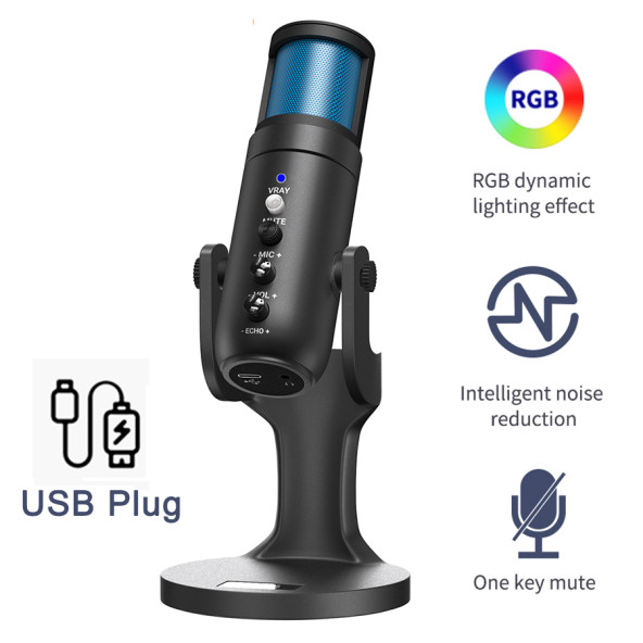 Micro thu âm Max-03 USB - Mic thu âm gaming có echo, cổng USB cho máy tính, laptop - Đèn led RGB 7 màu đặc sắc, cổng tai nghe 3.5mm, cảm biến tắt mở tiếng, xoay 360 độ dễ dàng - Hỗ trợ livestream, karaoke online, pk, gaming, Zoom online - Hàng nhập khẩu