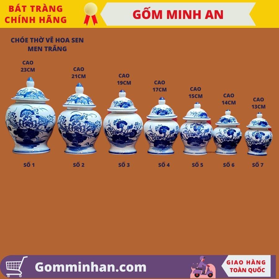 Chóe Thờ Chóe Cúng trên Ban Thờ-Vẽ Hoa Sen Cao Cấp Men Trắng- Gốm Sứ Bát Tràng- Gốm Minh An