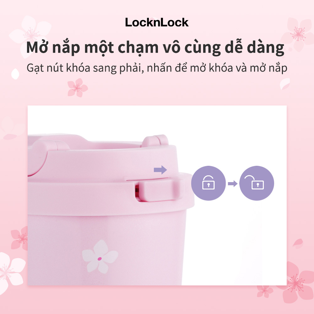 Ly giữ nhiệt LocknLock 550ml màu anh đào tím LHC3249VOLPB - Hàng chính hãng, mở nắp một chạm, chất liệu thép không gỉ miệng ly rộng - JoyMall