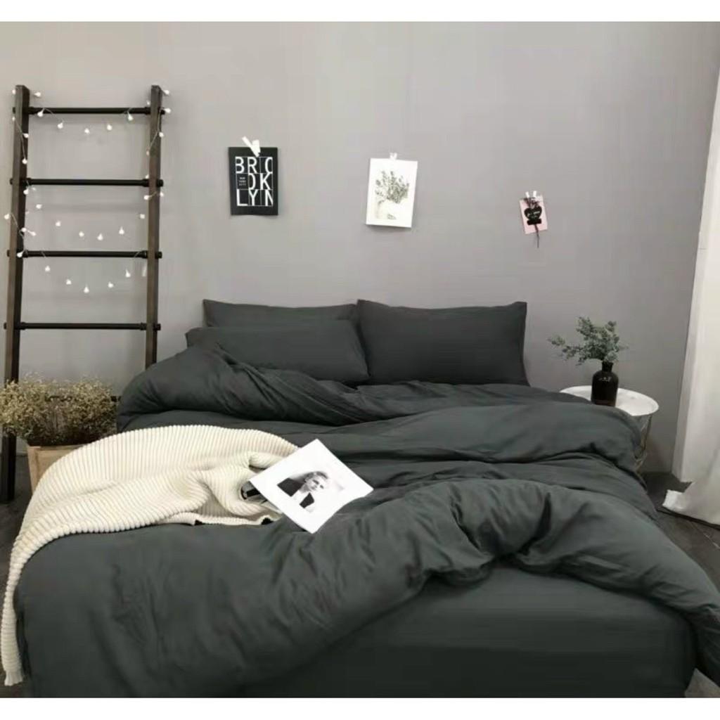 Trọn Bộ Chăn Ga Gối Cotton Đũi Siêu Thoáng Mát Màu XÁM ĐEN
