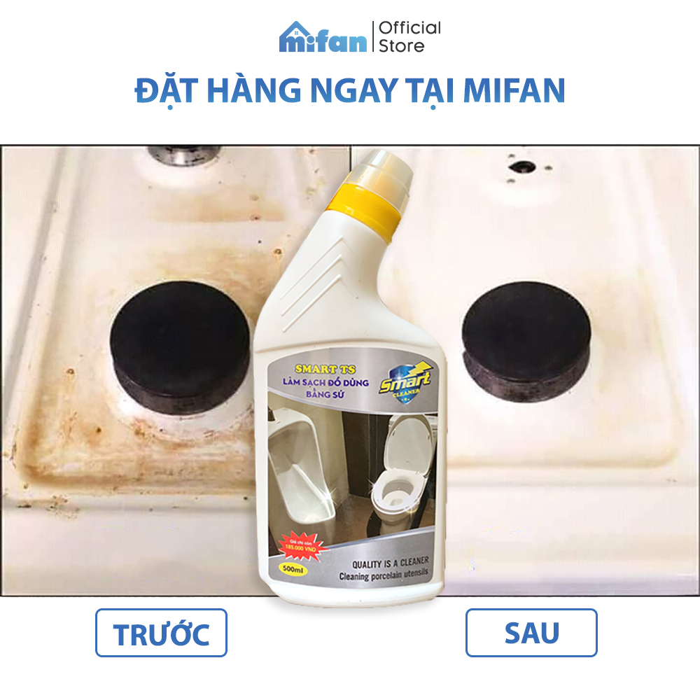 Làm Sạch Tẩy Trắng Đồ Dùng Bằng Sứ SMART TS - Bồn Cầu, Bồn Tắm, Bồn Rửa - Trắng Ngay Sau 5 Phút Không Cần Cọ Rửa - Tặng Kèm Chổi Lông -                      