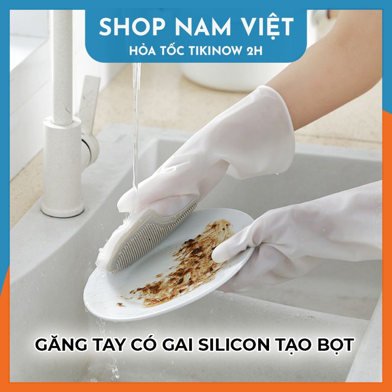 Găng Tay Vệ Sinh, Rửa Chén Có Gai Silicon Tạo Bọt