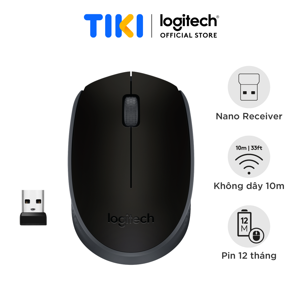 Chuột không dây Logitech B170 - đầu thu USB 2.4Ghz, pin 1 năm, nhỏ gọn, thiết kế thuận cả 2 tay, phù hợp PC/ Laptop - Hàng chính hãng