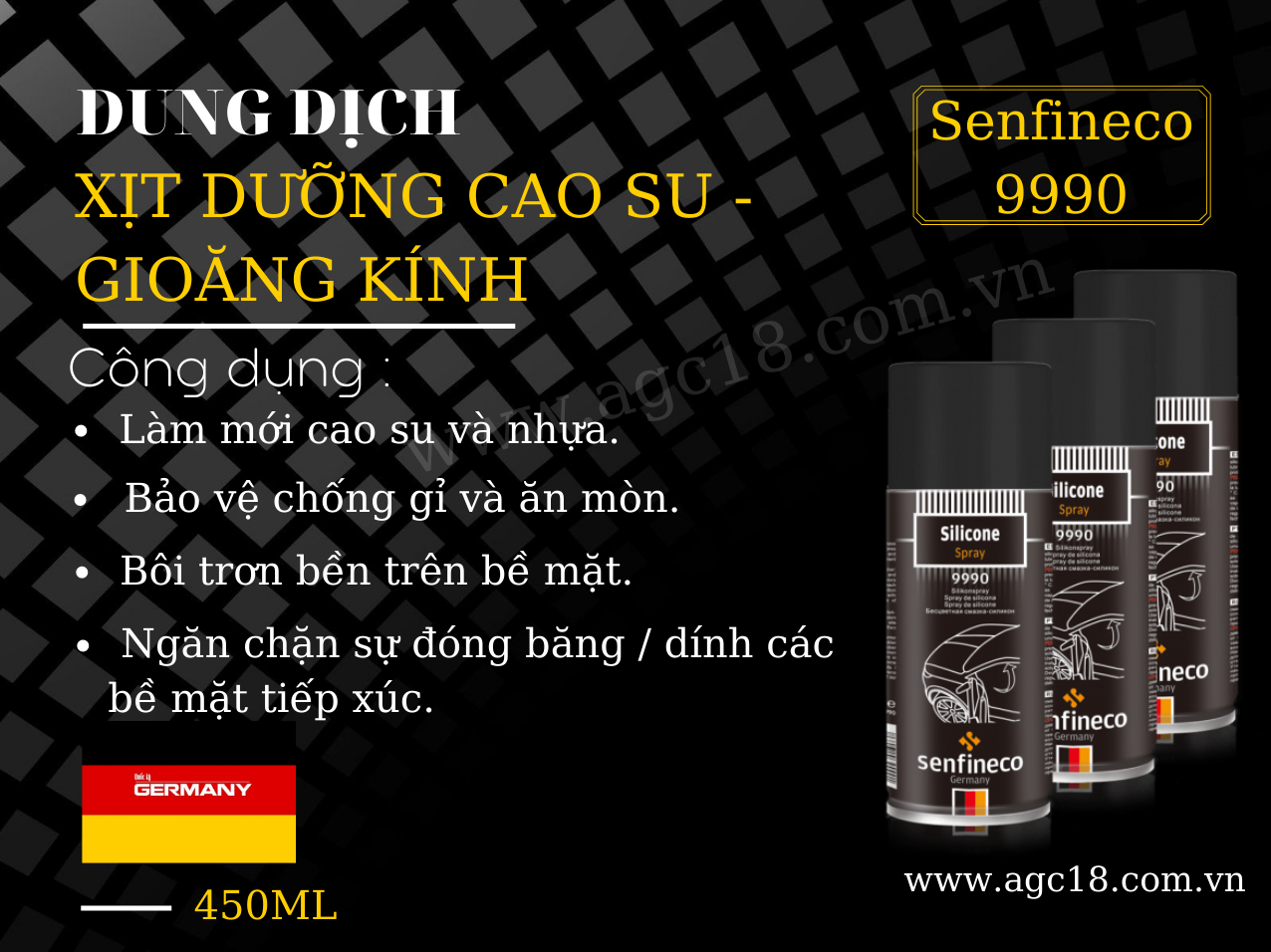 Xịt dưỡng cao su, bôi trơn Silicone Spray Senfineco 9990 - 450ml