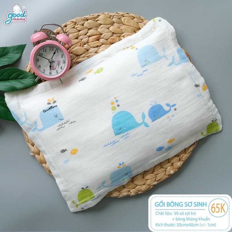 Gối Bông Sơ Sinh Cho Bé  vỏ xô sợi tre, bông microfiber kháng khuẩn tự nhiên