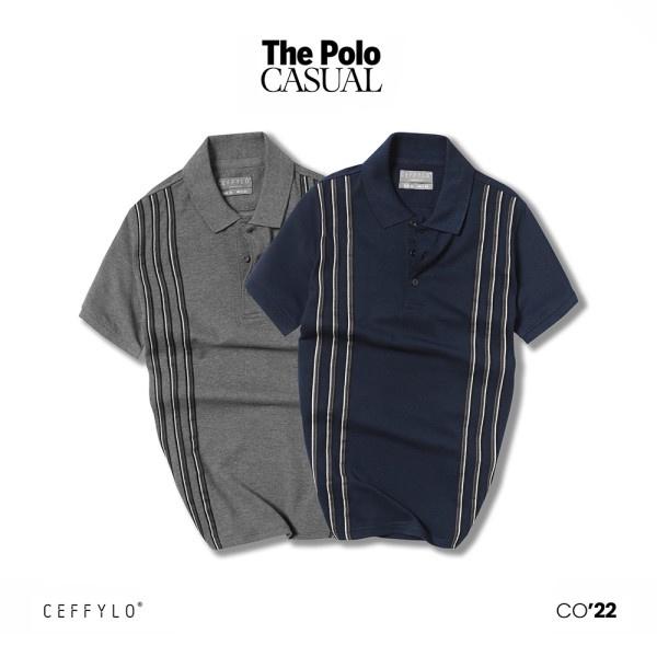 Áo POLO Nam Ngực Phối Sọc CF, Chất Liệu Cotton Thoáng Mát