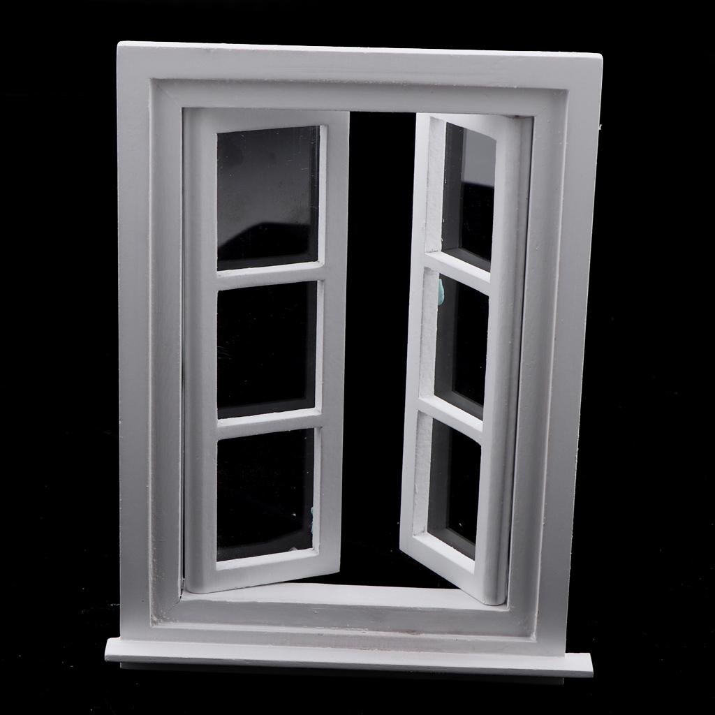 Miniature White Wooden Door Window Furniture DIY Decor for 1/12 Dolls House
