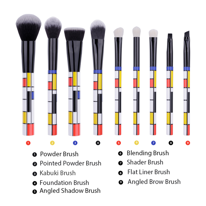 Bộ cọ trang điểm 9 cây Ducare 9 PCS Makeup Brushes Set Red Blue Yellow