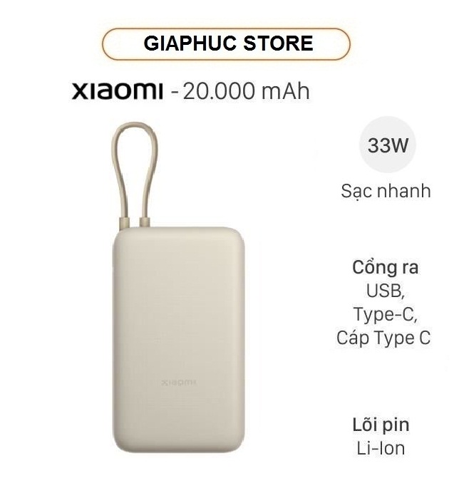 Pin dự phòng Xiaomi 20000mAh - Hàng Nhập Khẩu