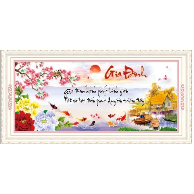 Tranh thêu chữ thập 3D Gia Đình (90x45cm) tranh tự thêu