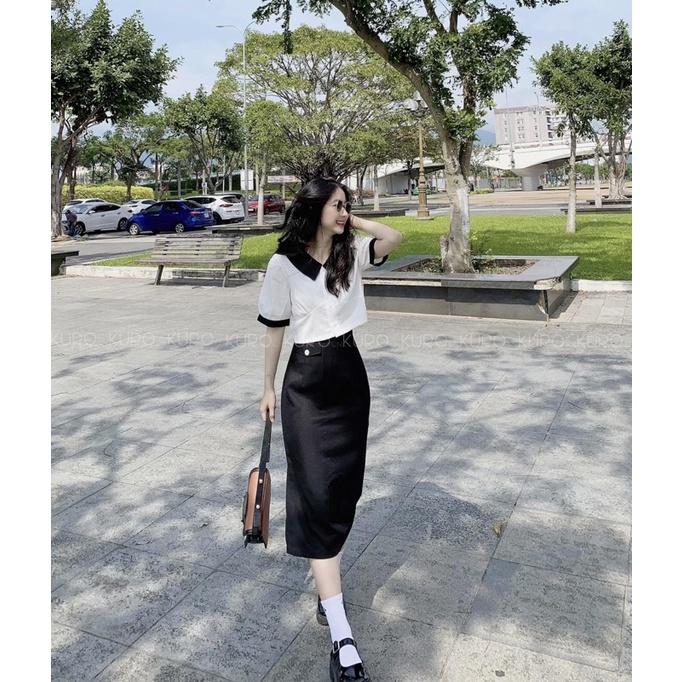 Chân váy midi xẻ hông 2 màu