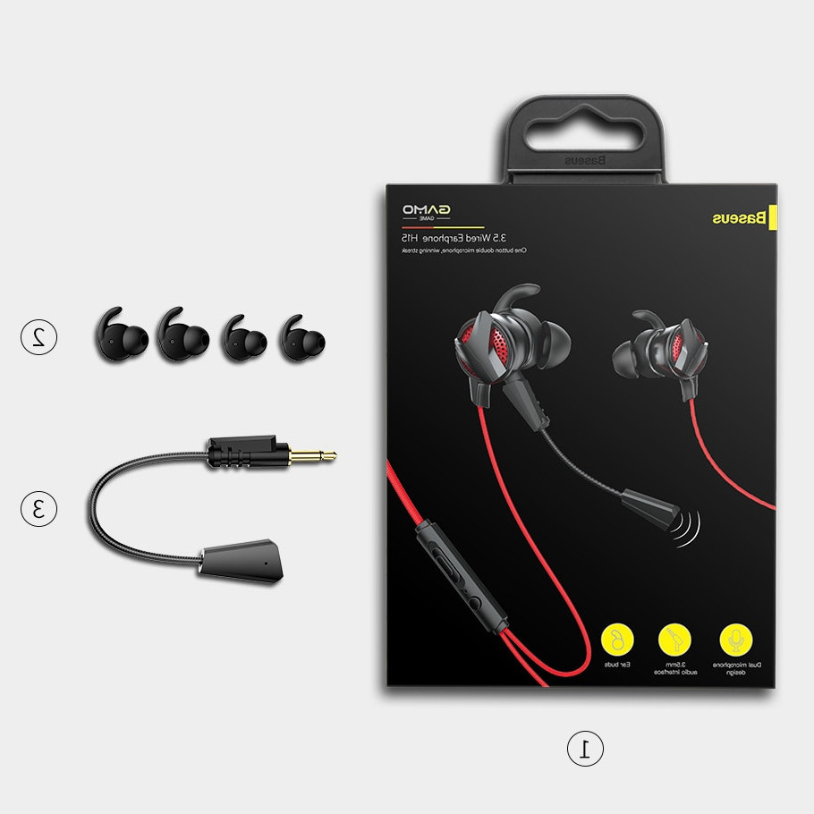Tai nghe nhét tai hỗ trợ đàm thoại cho game thủ hiệu Baseus Gamo earphone H15 (thiết kế elbow, âm thanh Hifi surround, hỗ trợ gắn 2 micro)  - Hàng chính hãng