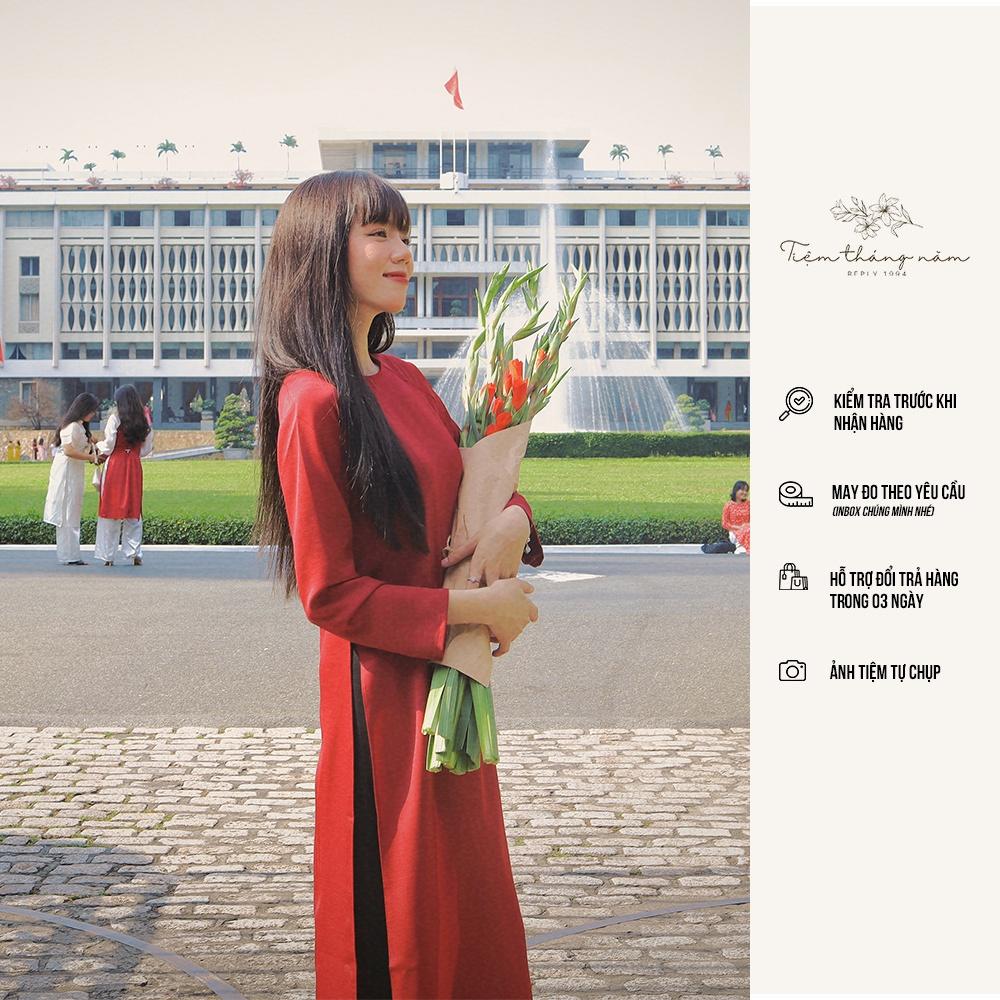 Áo dài xưa dáng suông - màu đỏ đô