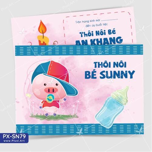 Thiệp thôi nôi – sinh nhật theo yêu cầu Pluxi