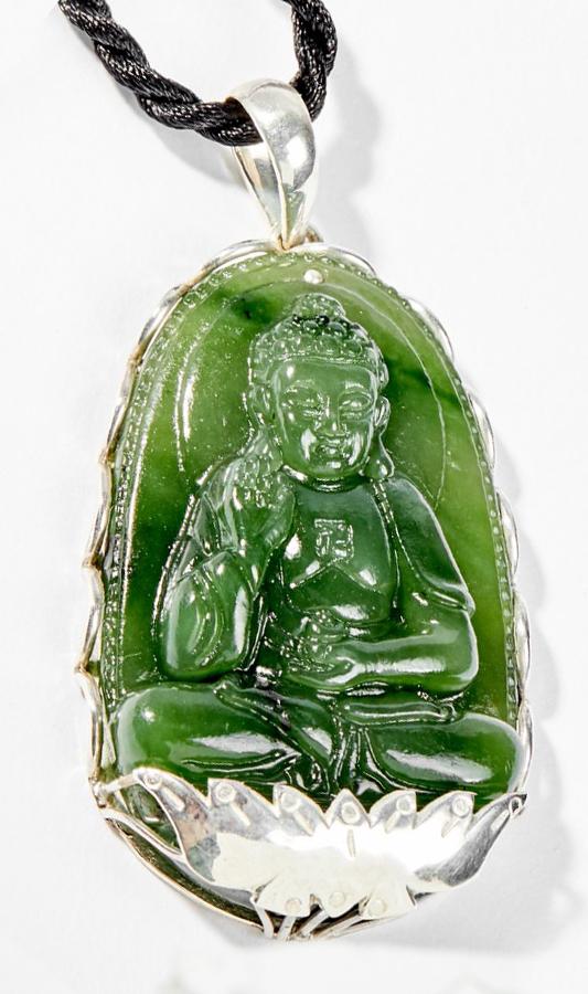 Mặt Dây Chuyền Phong Thủy Đá Ngọc Bích Phật Bản Mệnh Tuổi Tuất, Hợi A Di Đà Bọc Bạc Ngọc Quý Gemstones