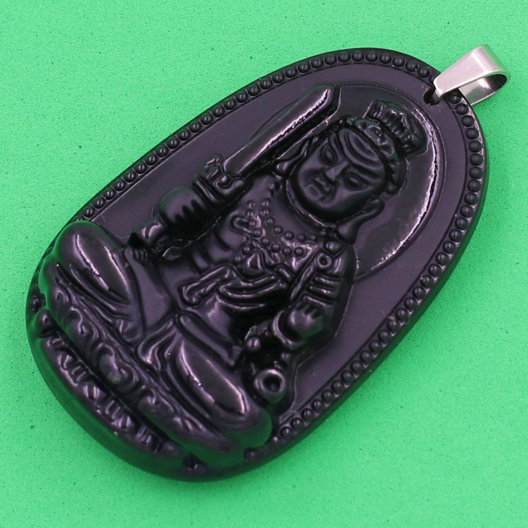 Mặt Dây Chuyền Phật Bất Động Minh Vương Đá Thạch Anh Đen Size Nhỏ 3.6cm & Size Lớn 5cm- Tặng Kèm Móc Inox - Phong Thủy 868 - May Mắn - Bình An