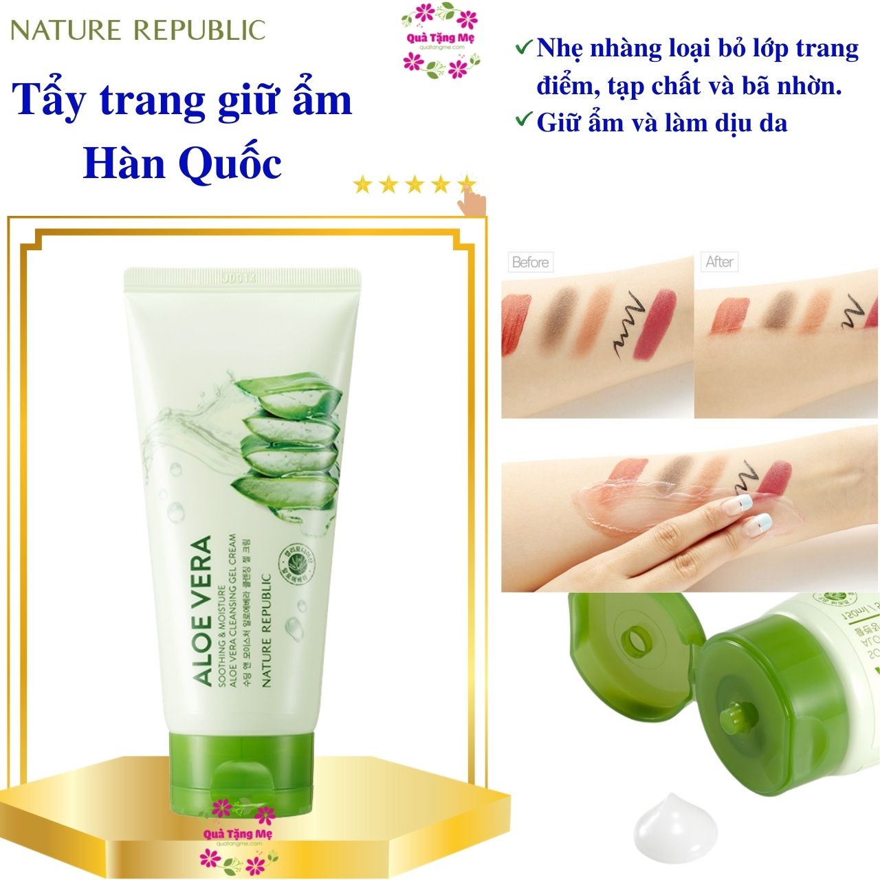 Kem tẩy trang cho mọi loại da Hàn Quốc Nature Republic Soothing &amp; Moisture Aloe Vera Cleansing Gel Cream