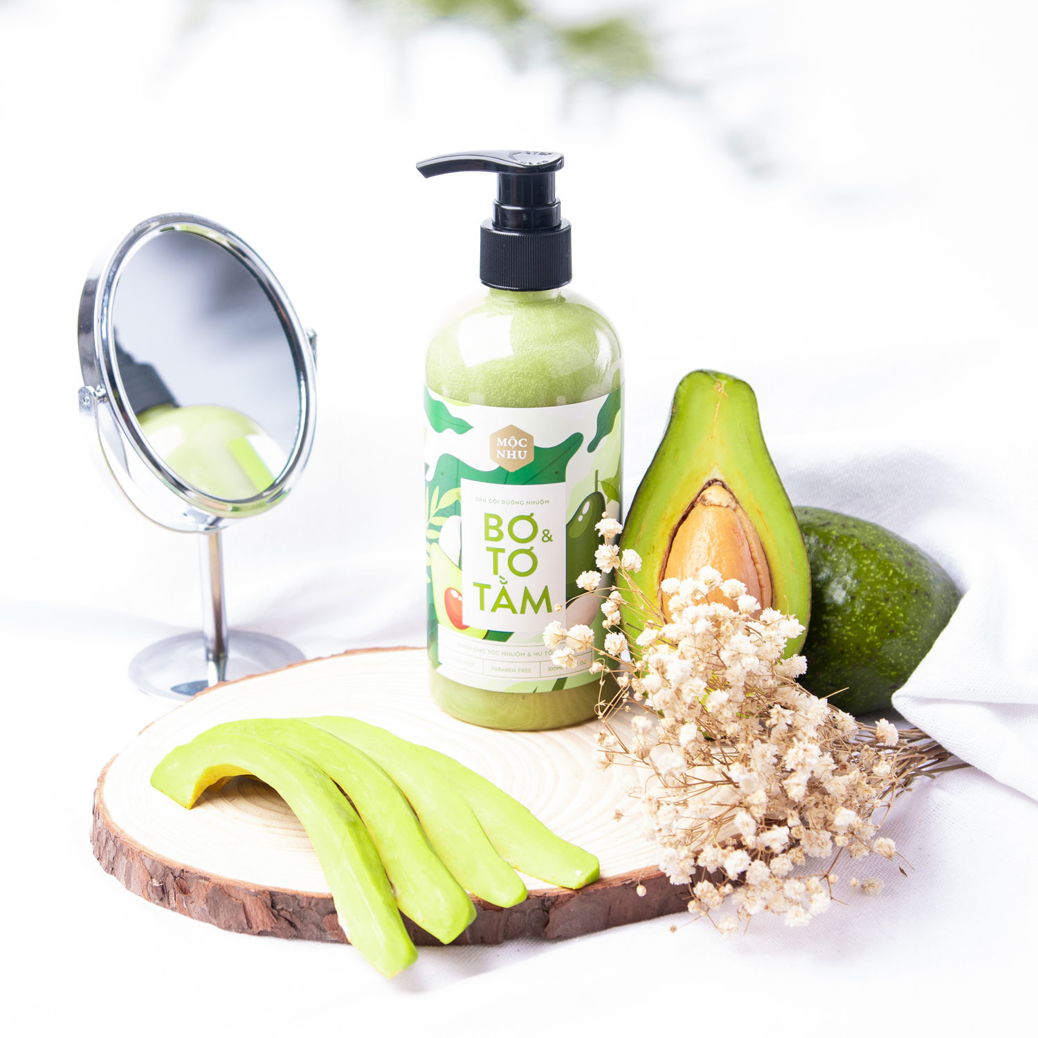 Dầu gội dưỡng nhuộm Bơ &amp; Tơ Tằm Mộc Nhu 300ml giành cho tóc yếu, tóc hư tổn do hoá chất