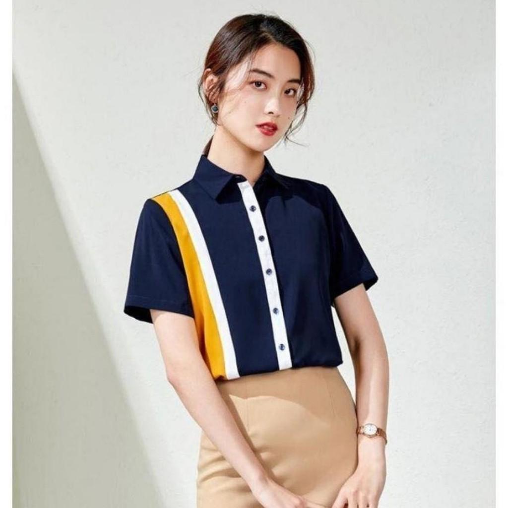 Áo Sơ Mi Nữ Ngắn Tay Phối Viền Màu FT01 Chất Vải Đẹp Thời Trang Nữ