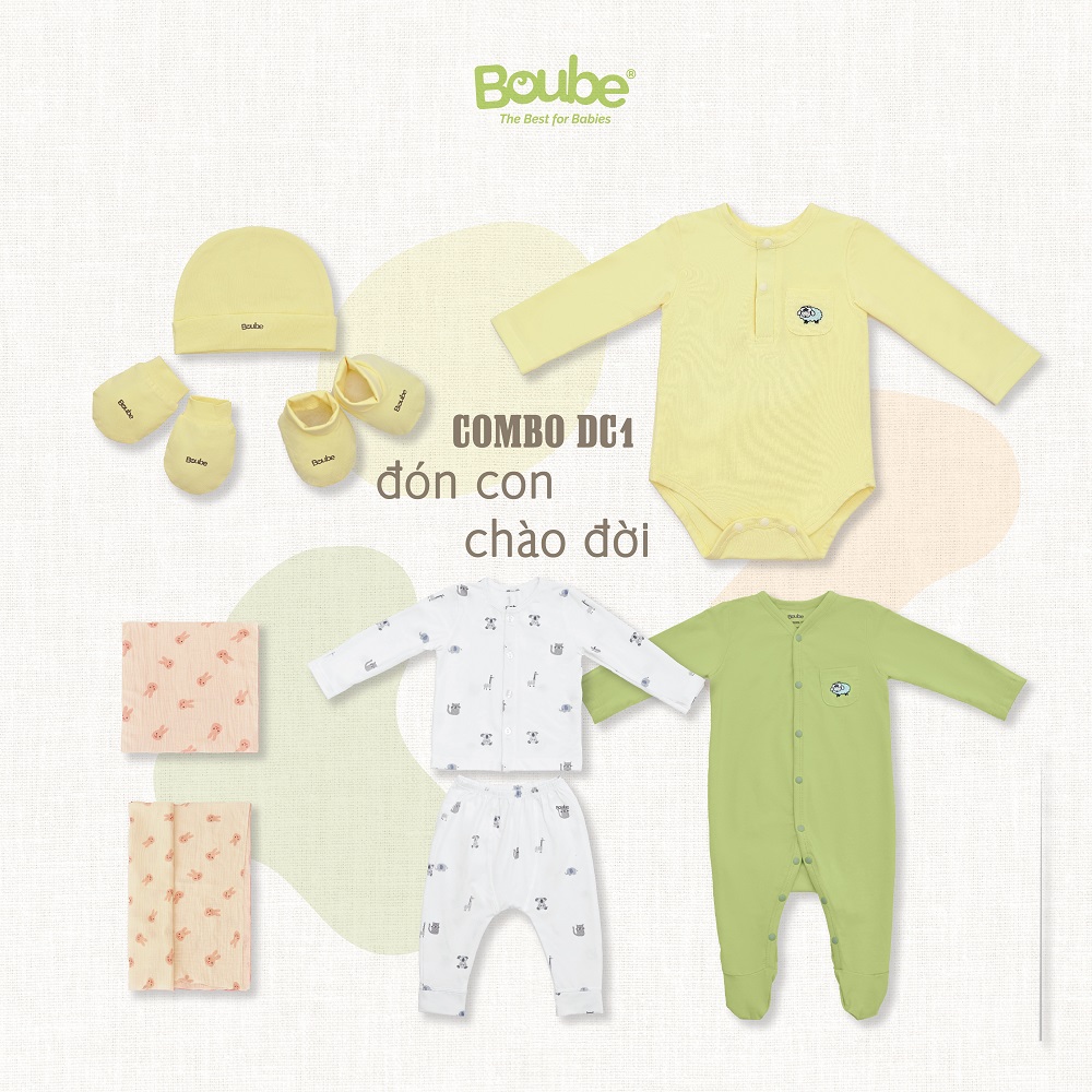 Combo chuẩn bị chào đón các em bé sơ sinh chào đời Boube DC01, Vải cotton organic thoáng mát - Size Newborn