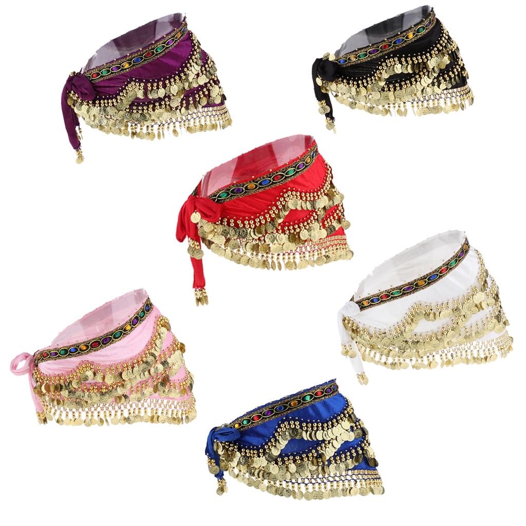 Velvet Dangling Gold  Belly Dancing Hip Skirt Scarf Wrap Belt