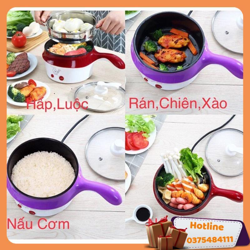 Nồi Lẩu Điện Mini Đa Năng 2 In 1 Hấp, Chiên, Luộc - Đỏ, Hồng, Xanh Giao Màu Ngẫu Nhiên - Hàng Loại 1