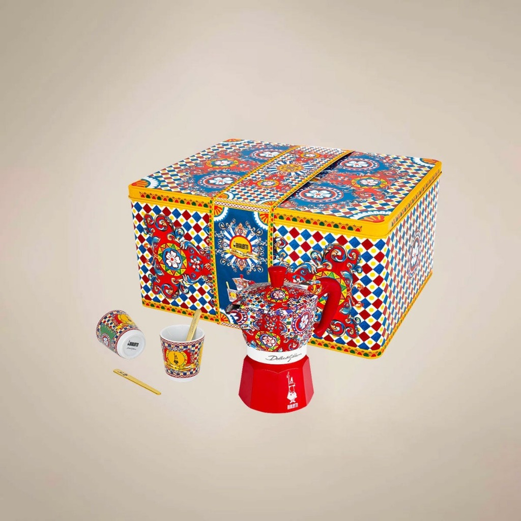 Set quà tặng ấm pha cafe BIALETTI DOLCE&amp;GABBANA MOKA EXPRESS, LY VÀ KHUẤY CÀ PHÊ - Hàng chính hãng