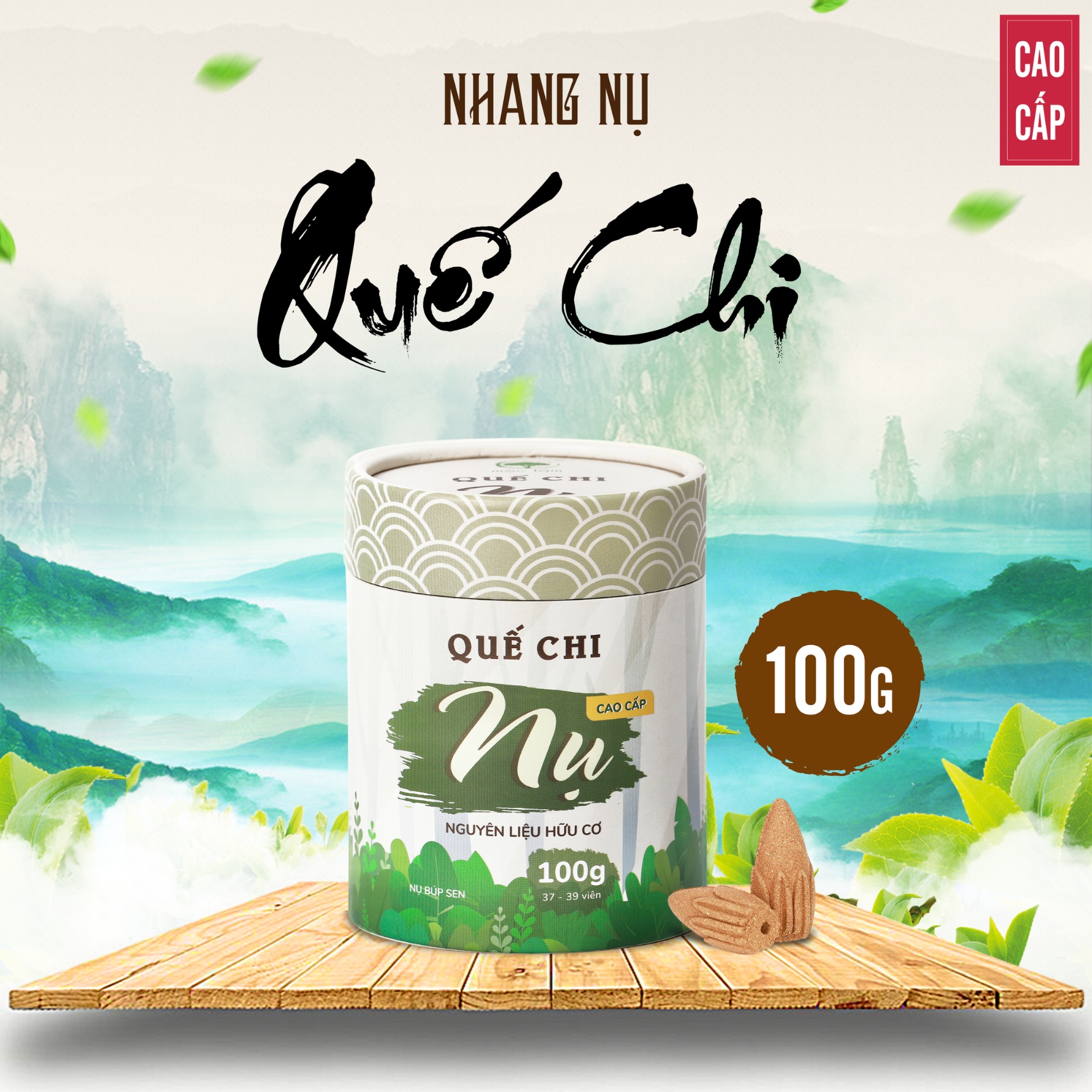 Nhang Nụ Quế Chi 100g - MỘC LÂM, Nhang Nụ Khói Ngược Cao Cấp Xông Nhà Thanh Tẩy