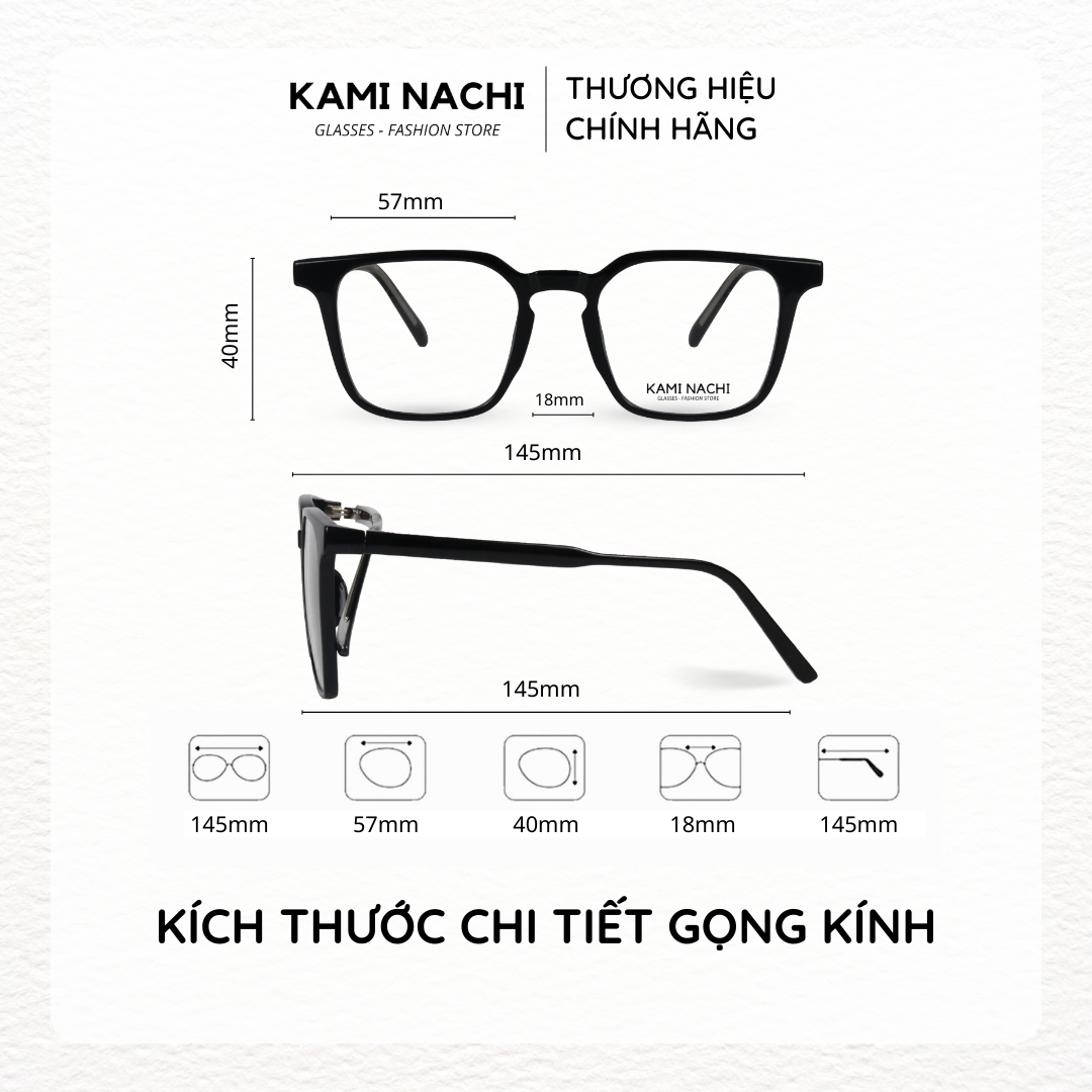 Gọng kính Clip On phiên bản vuông lớn đa năng, cắt được cận KAMI NACHI T8191