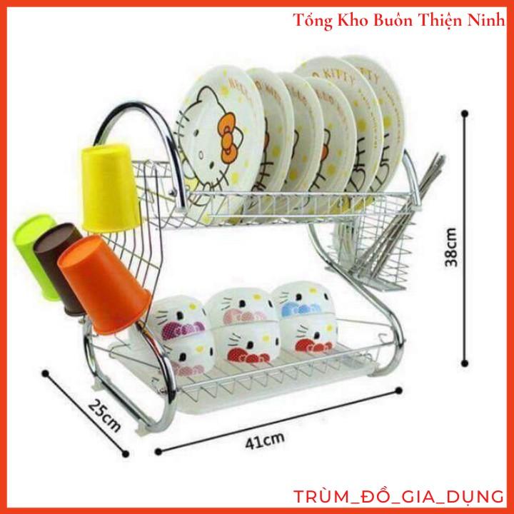 Giá úp bát đĩa 2 tầng inox có khay hứng nước