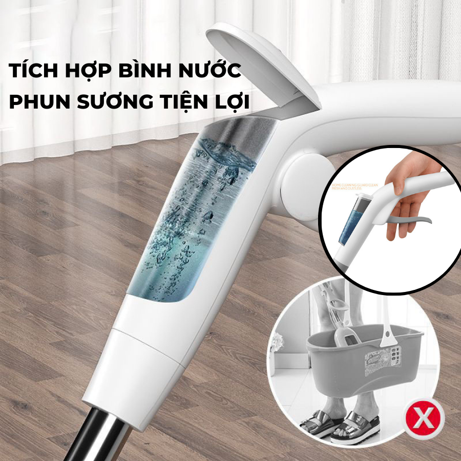 Cây lau nhà tự vắt phun sương xoay 360 độ lau sạch khô nhanh tiện lợi - Huy Tưởng