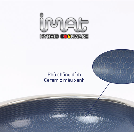 [Hàng chính hãng] Chảo chiên/ rán iMAT Hybrid Blackcube chống dính Ceramic lòng xanh mới size 28cm