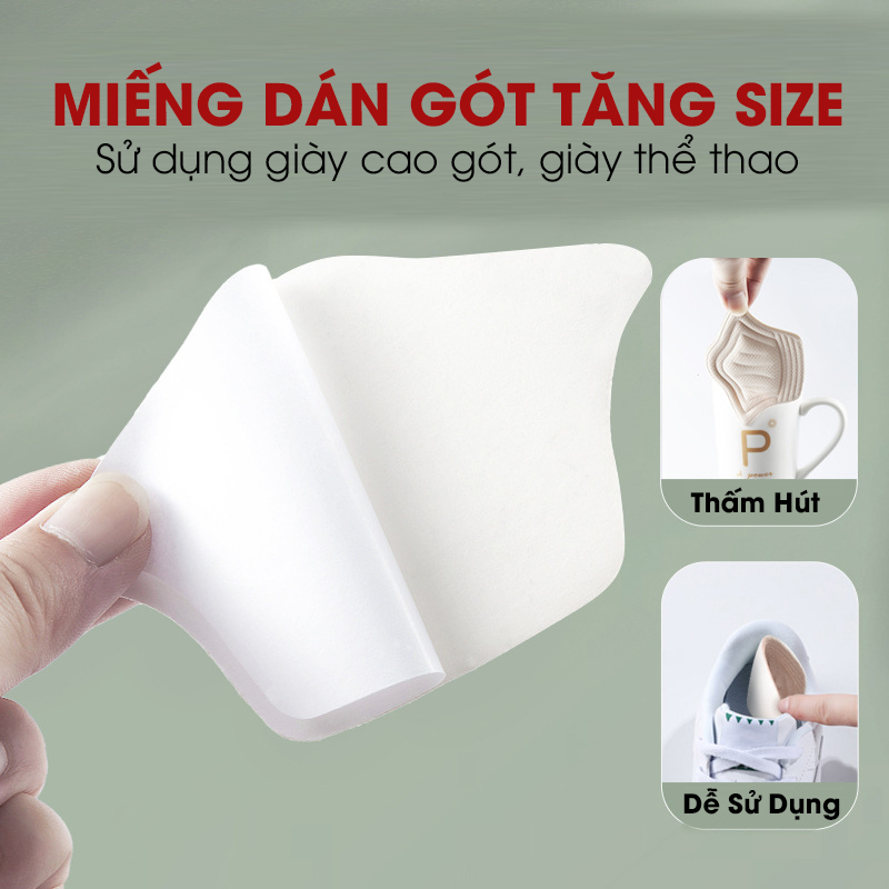 Bộ Miếng Lót Gót Vải 3D Điều Chỉnh Kích Thước Dày 10mm Dán Gót Giày Nữ Chống Nhấc Gót, Tăng Size Giày Dép - PK053