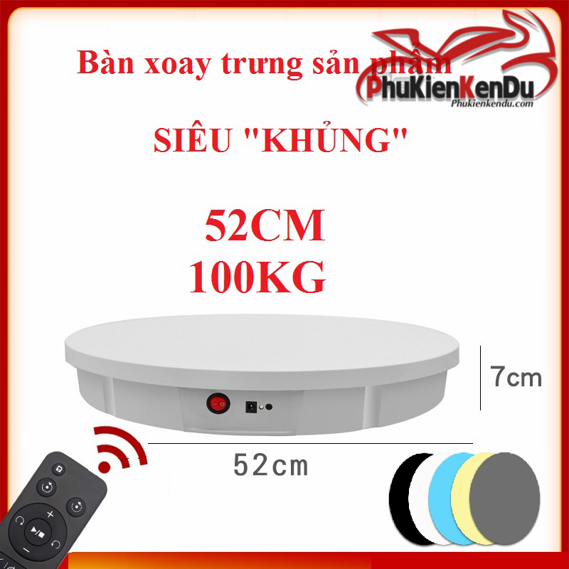 Bàn xoay trưng bày sản phẩm, đế xoay trưng bày sản phẩm, cao cấp 52cm, tải 100kg, có remote điều chỉnh tốc độ, dùng điện-SẠC