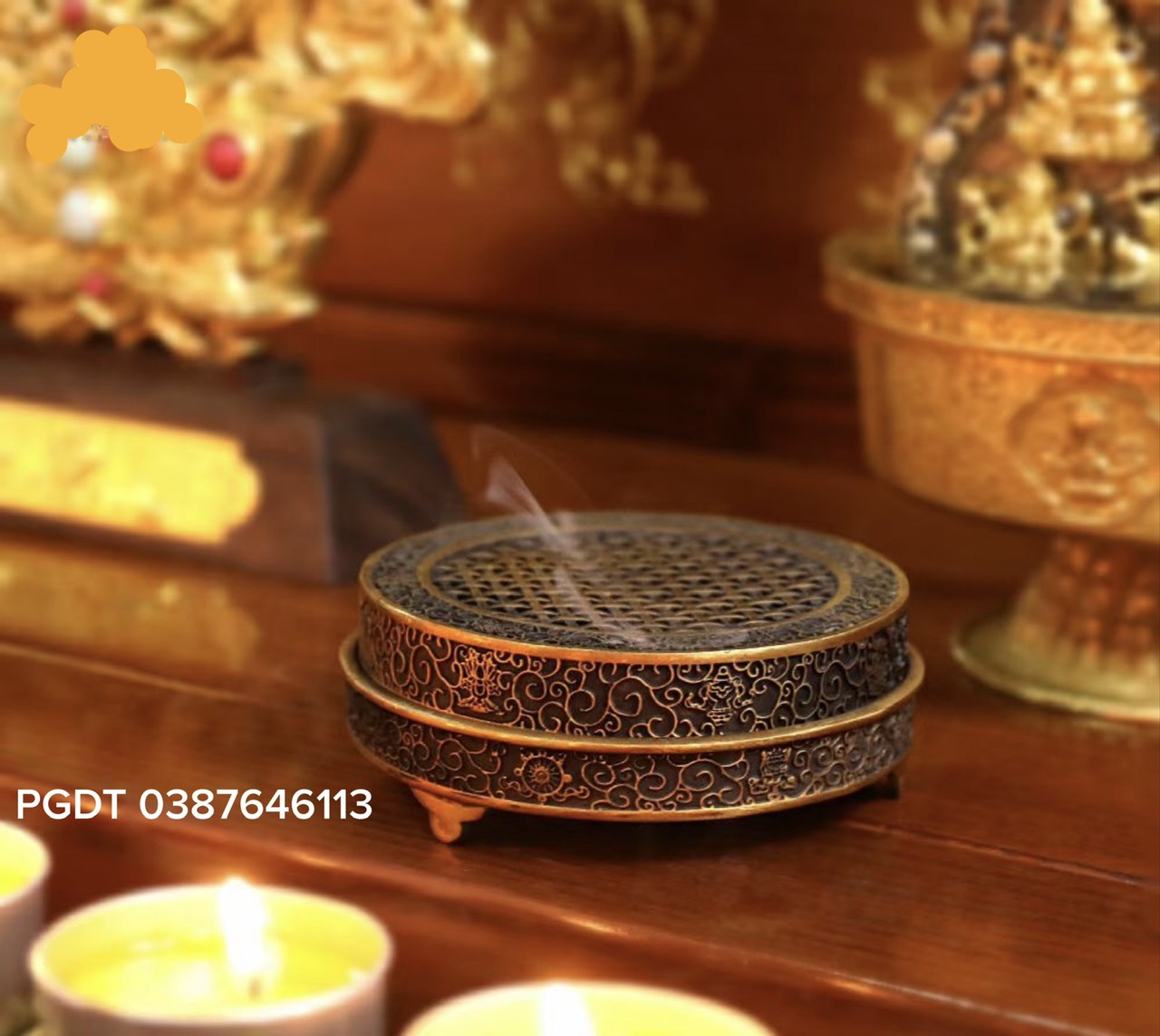 Lư trầm vòng bằng đồng , đường kính 9 cm, chế tác rất đẹp