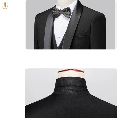 Bộ set vest nam Tuxedo TRAZ màu đen trắng form ôm body kiểu cổ sam (áo vest+quần)