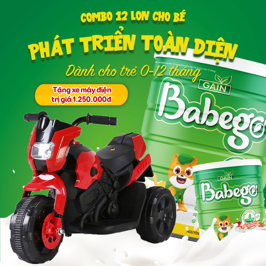 [Combo 12 lon tặng 1 SCT 800gr + quà] Sữa mát tăng cân, cải thiện biếng ăn, táo bón cho bé phát triển toàn diện Babego 0-12 tháng