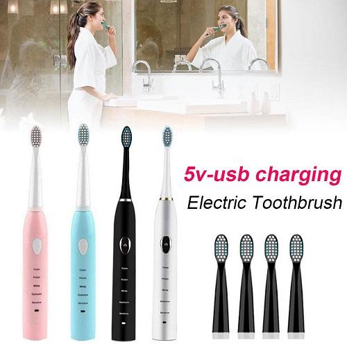 Bàn Chải Đánh Răng Điện Công Nghệ Rung Sóng Âm Cao Cấp Electric Brush Tặng Kèm 4 Đầu Bàn Chải