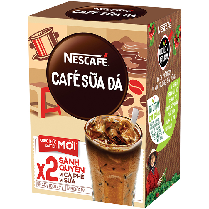 Combo 4 hộp cà phê hòa tan Nescafé cà phê sữa đá (Hộp 10 gói x 24 g) [Bộ 3 thố thủy tinh Nescafe]