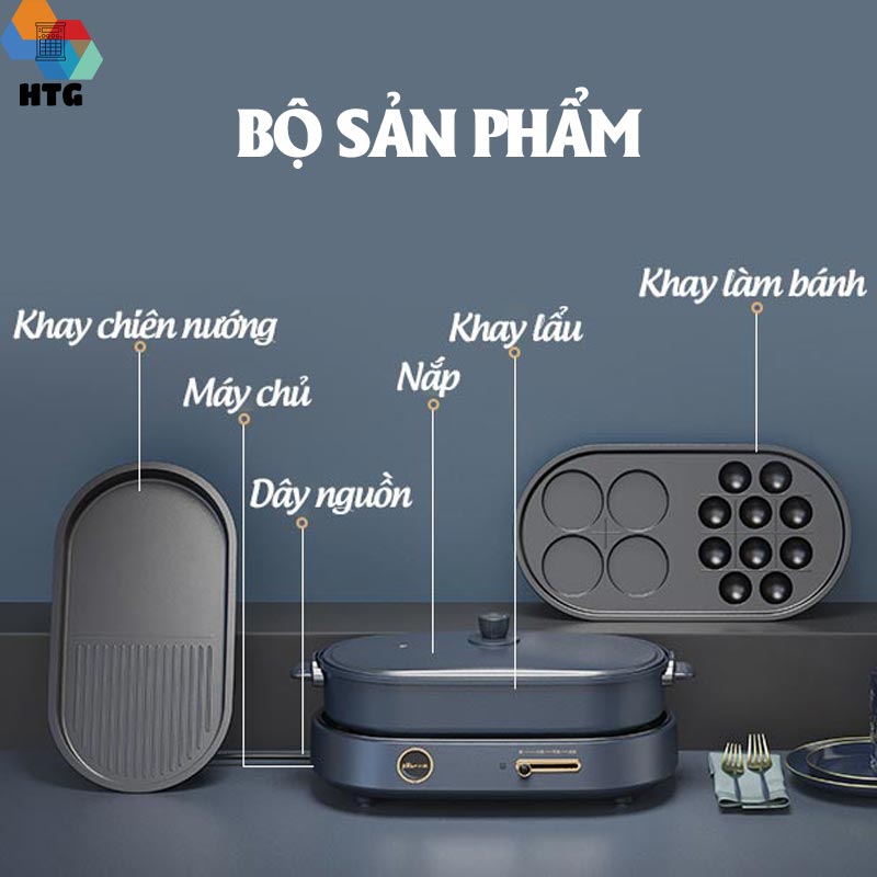 Bếp lẩu nướng điện 3 trong 1 Bear DHG-C40B1 mâm gia nhiệt đôi, tháo rời toàn bộ dễ dàng vệ sinh, điều khiển nhiệt thanh gạt tiện lợi, bảo vệ quá nhiệt thông minh, hàng chính hãng