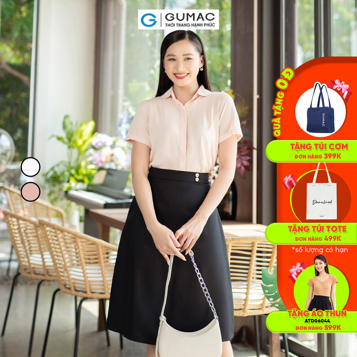 Áo sơ mi nữ tay ngắn lai lật nẹp giấu nút công sở thanh lịch thời trang GUMAC AD07025